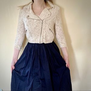 H&M y2k Ivory Lace Cropped Motorcycle Jacket Sz XS